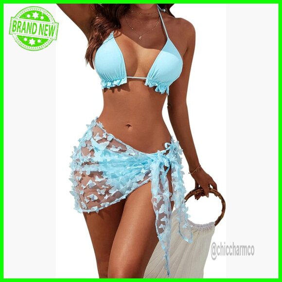Large Recycled Polyester Bikini Set with Coverup Adjustable Thong